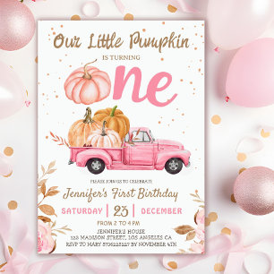 Invitation Notre petit Citrouille   Camion rose Fille 1er ann