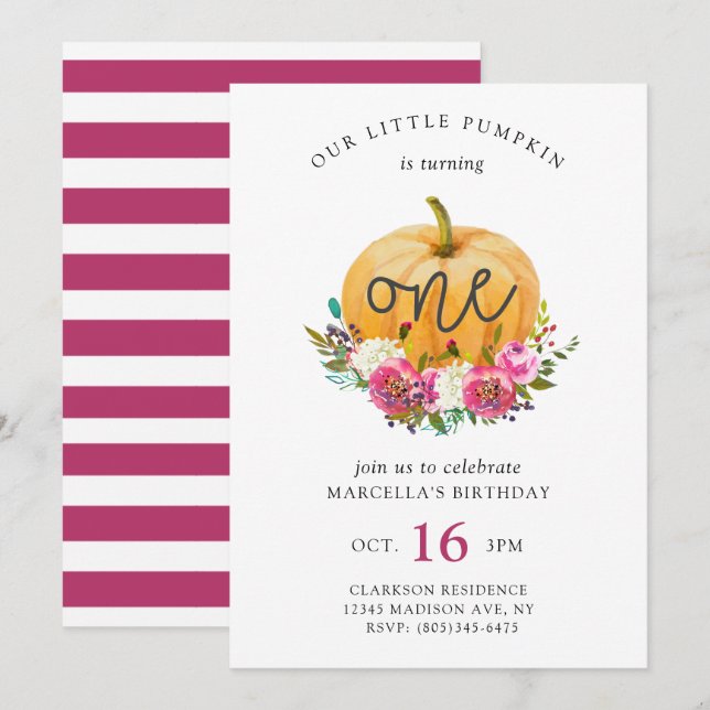 Invitation Notre Petit Citrouille Chute Florale (Devant / Derrière)