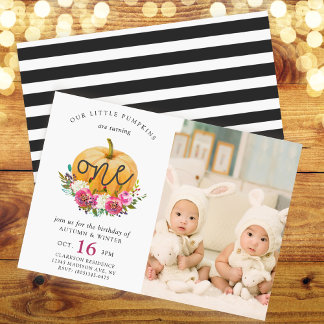 Invitation Notre Petit Citrouille Chute Florale 1ère Twins An