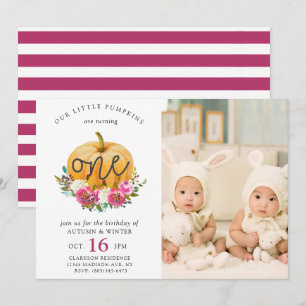 Invitation Notre Petit Citrouille Chute Florale 1ère Twins An