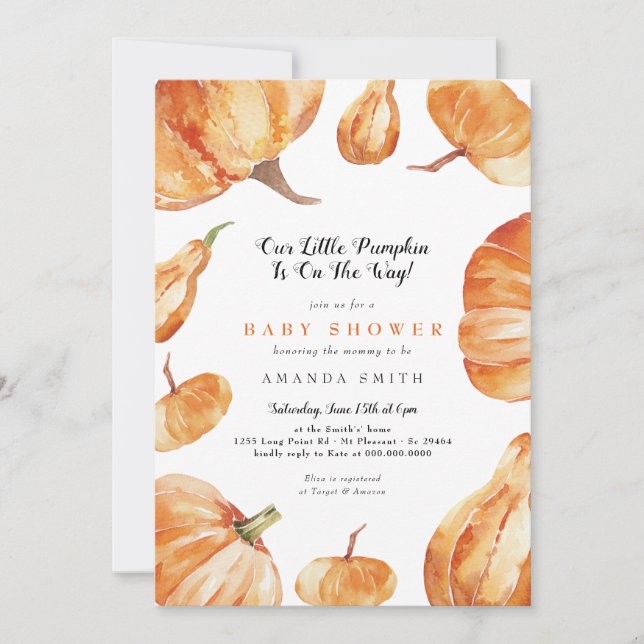 Invitation Notre Petit Citrouille Est En Route Baby shower (Devant)