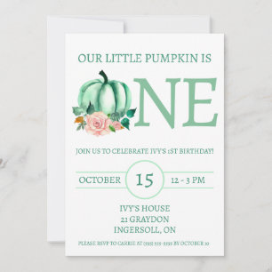 Invitation Notre petit Citrouille est ONE Mint/Pink Birday Pa