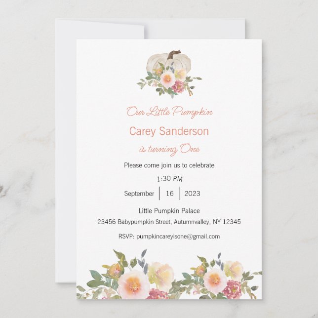 Invitation Notre petit Citrouille est une invitation, 1er ann (Devant)