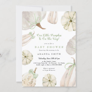 Invitation Notre petit Citrouille Green Bow Baby shower rusti