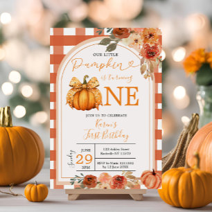 Invitation Notre petit Citrouille Orange En vichy 1er anniver