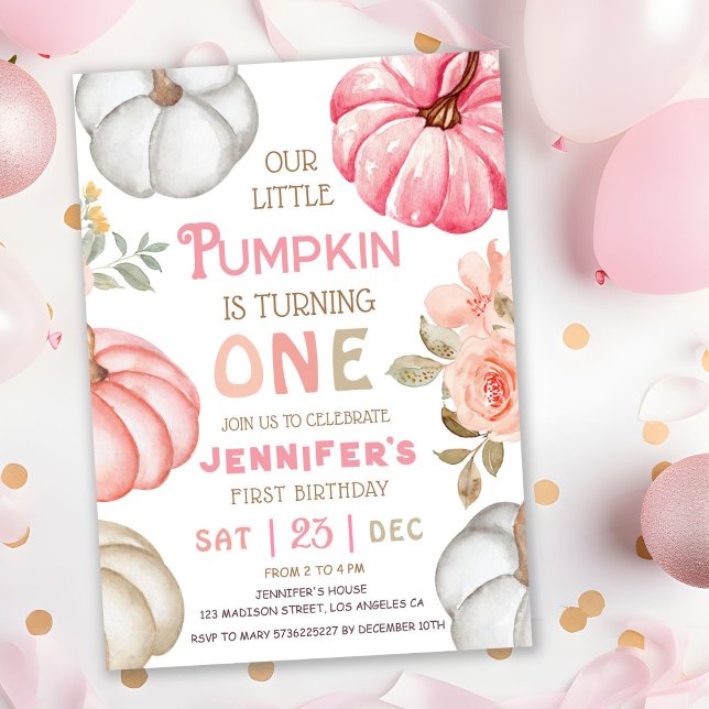 Invitation Notre petit Citrouille | Pink Bold Girl 1er annive (Créateur téléchargé)
