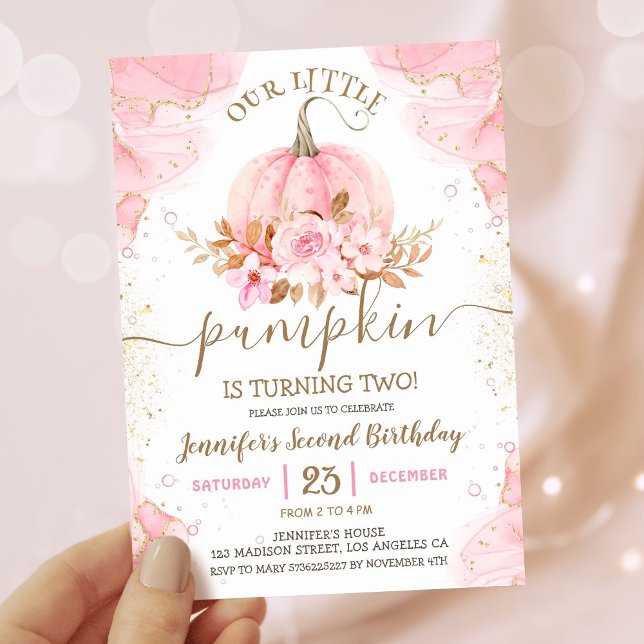 Invitation Notre petit Citrouille | Rose Gold Girl 2e anniver (Créateur téléchargé)
