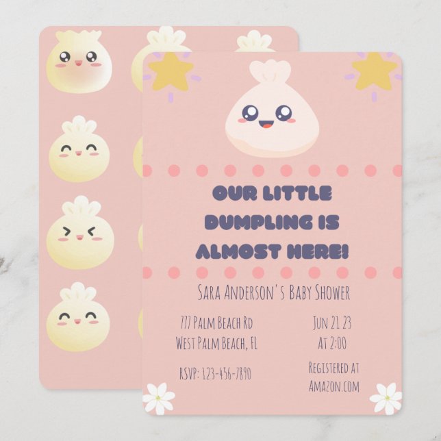 Invitation Notre petit Dumpling est presque là Baby shower (Devant / Derrière)