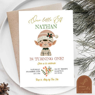 Invitation Notre Petit Elf Noël Premier Anniversaire Garçon