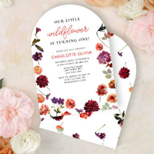 Invitation Notre petit Fleur sauvage 1er anniversaire Floral 