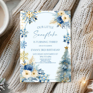 Invitation Notre petit Flocon de neige Blue Winter Birday Par