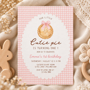 Invitation Notre petit gâteau rose à carreaux pour le premier