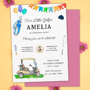 Invitation Notre Petit Golfeur Pink Cart Enfants Golf Anniver