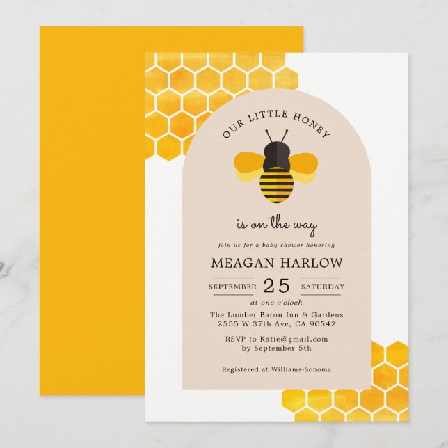 Invitation Notre petit miel est sur le chemin Baby shower (Devant / Derrière)