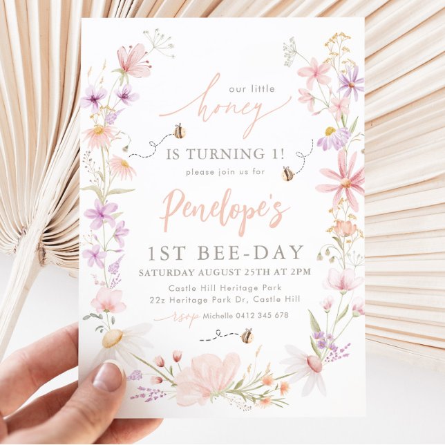 Invitation Notre Petit Miel Fleur sauvage Bee Girls 1er Anniv (Créateur téléchargé)