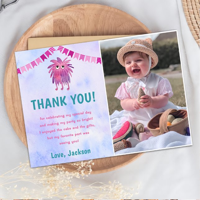 Invitation Notre Petit Monstre Photo Anniversaire Fête Merci (Créateur téléchargé)