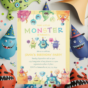 Invitation Notre petit monstre Trois monstres colorés