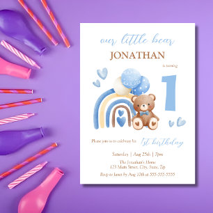 Invitation Notre petit ours Ballotte arc-en-ciel 1er annivers