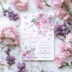 Invitation Notre Petit Papillon Floral Purple 1er Anniversair