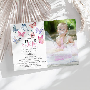 Invitation Notre petit papillon photo fête d'anniversaire
