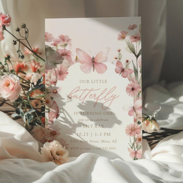 Invitation Notre petit papillon rose filles 1er anniversaire (Créateur téléchargé)