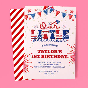 Invitation Notre petit pétard rose 1er anniversaire