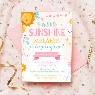 Invitation Notre Petit Soleil Cute Rose Girl Premier Annivers