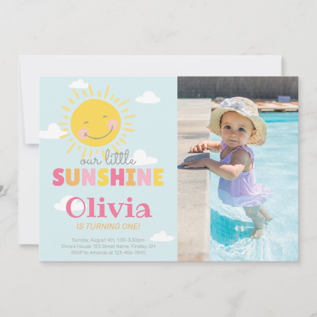 Invitation Notre Petit Soleil Photo Rose Anniversaire N'Impor (Devant)