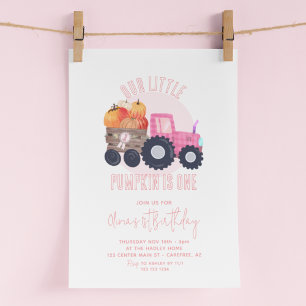 Invitation Notre petit tracteur rose Citrouille 1er anniversa