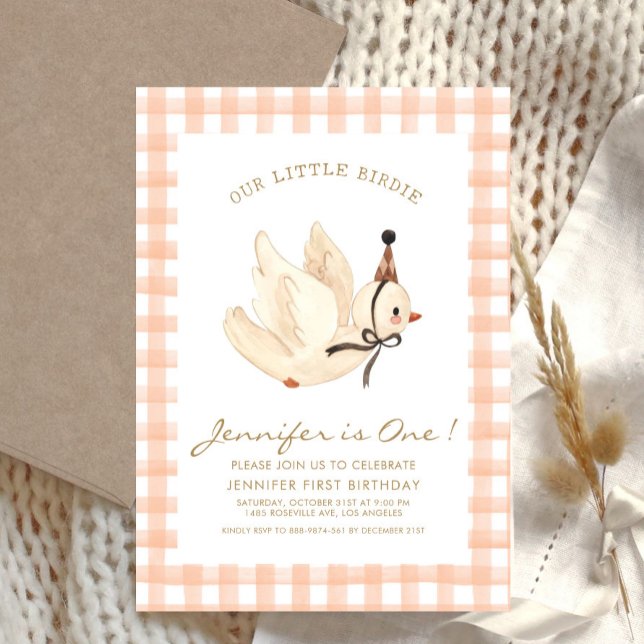 Invitation Notre petite aquarelle Birdie Minimal Baby Anniver (Créateur téléchargé)