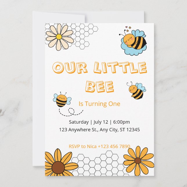 Invitation Notre Petite Bee Bumble Bee Anniversaire (Devant)