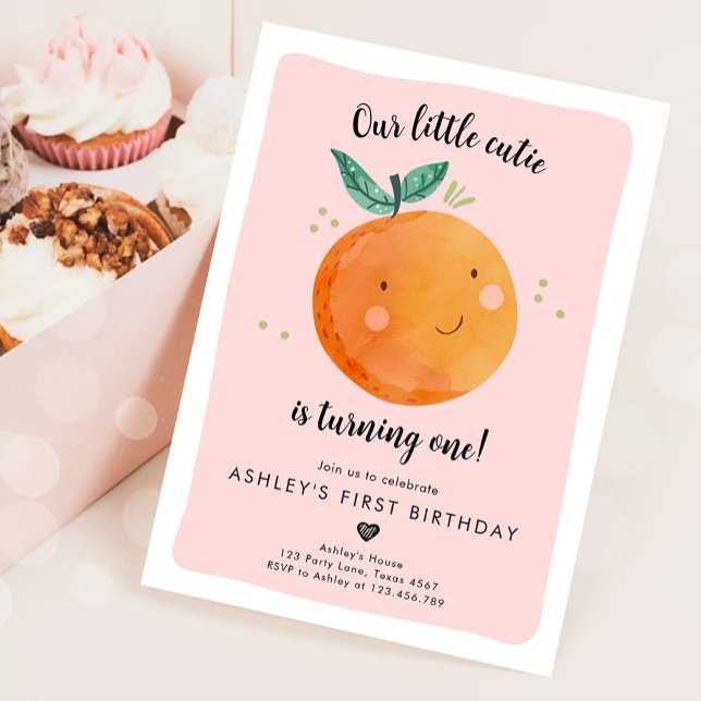Invitation Notre Petite Cutie Clementine Orange Premier Anniv (Créateur téléchargé)