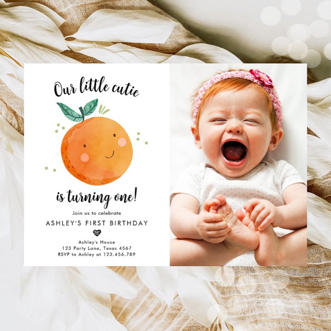 Invitation Notre Petite Cutie Clementine Orange Premier Anniv (Créateur téléchargé)