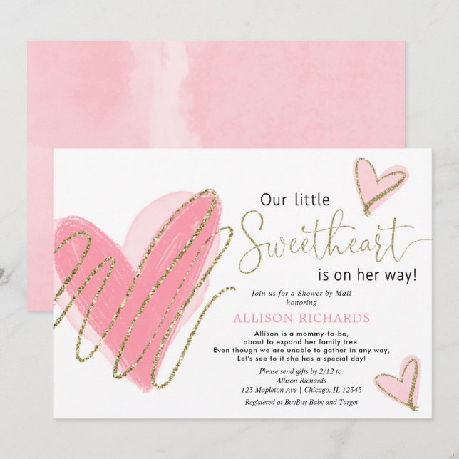 Invitation Notre petite douche à l'amour par baby shower post (Devant / Derrière)