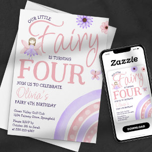 Invitation Notre petite fée Magique Anniversaire Rose Arc-en-