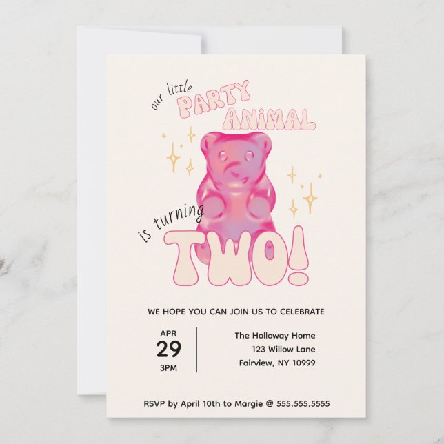 Invitation Notre petite fête Animal Gummy Bear 2e anniversair (Devant)