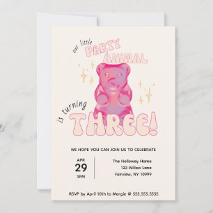 Invitation Notre petite fête Animal Gummy Bear 3e anniversair