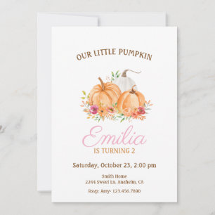 Invitation Notre Petite fête d'anniversaire Citrouille rose e