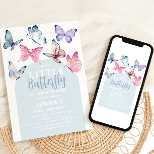 Invitation Notre petite fête d'anniversaire Papillon