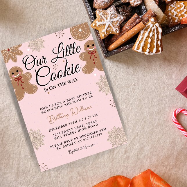 Invitation Notre petite fille biscuit Baby shower de Noël ros (Créateur téléchargé)