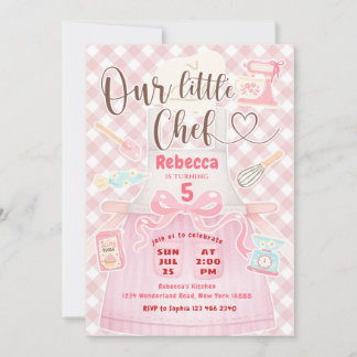 Invitation Notre Petite Fille Chef Rose Gingham Fête de Naiss