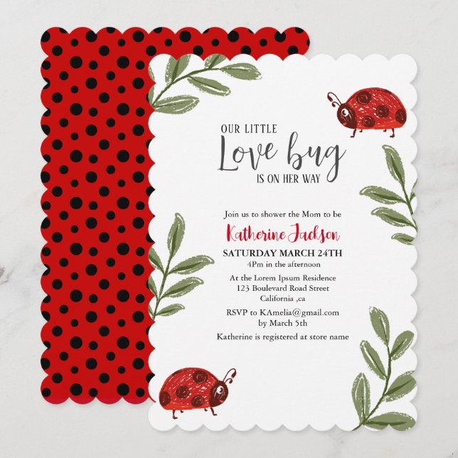 Invitation Notre petite fille d'amour baby shower rouge (Devant / Derrière)