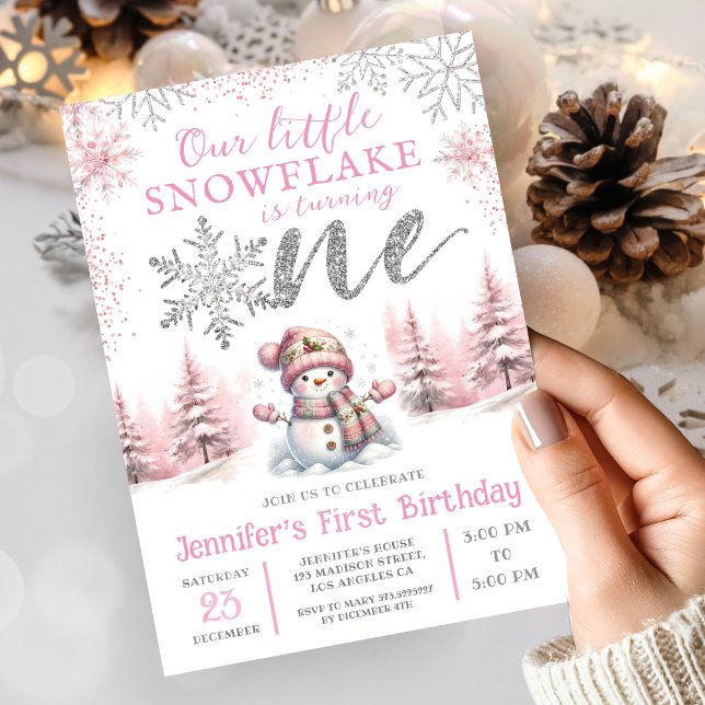Invitation Notre petite Fille de Flambeau de neige rose argen (Créateur téléchargé)