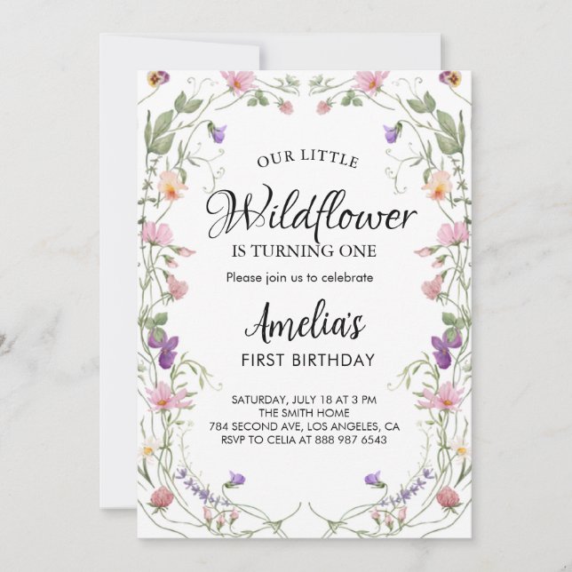 Invitation Notre Petite Fille Fleur sauvage Anniversaire (Devant)