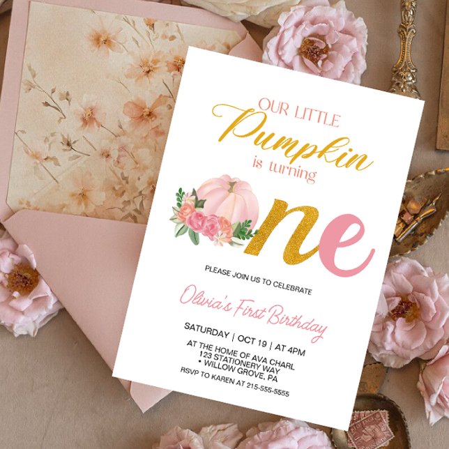 Invitation Notre petite fille rose Citrouille 1er anniversair (Créateur téléchargé)