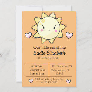 Invitation Notre Petite Fille Soleil Orange Anniversaire