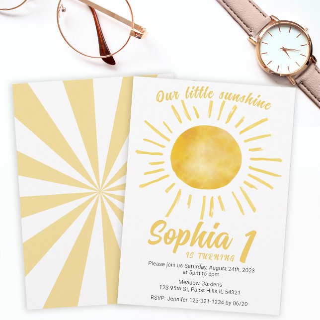 Invitation Notre petite fille soleil premier anniversaire Inv (Créateur téléchargé)