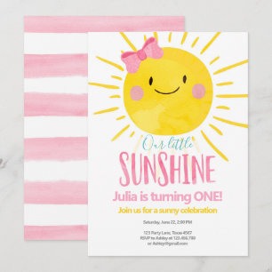 Invitation Notre Petite Fille Sunshine Pink Bow Premier Anniv