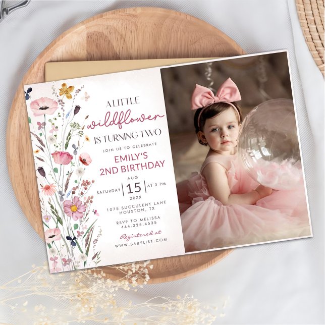Invitation Notre Petite Fleur sauvage Baby Girl 2e fête d'ann (Créateur téléchargé)