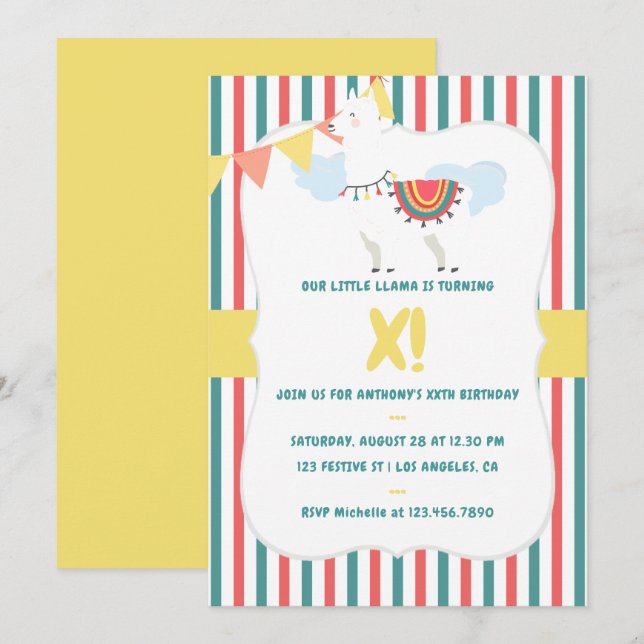 Invitation Notre petite Llama Any Age Anniversaire de enfant  (Devant / Derrière)
